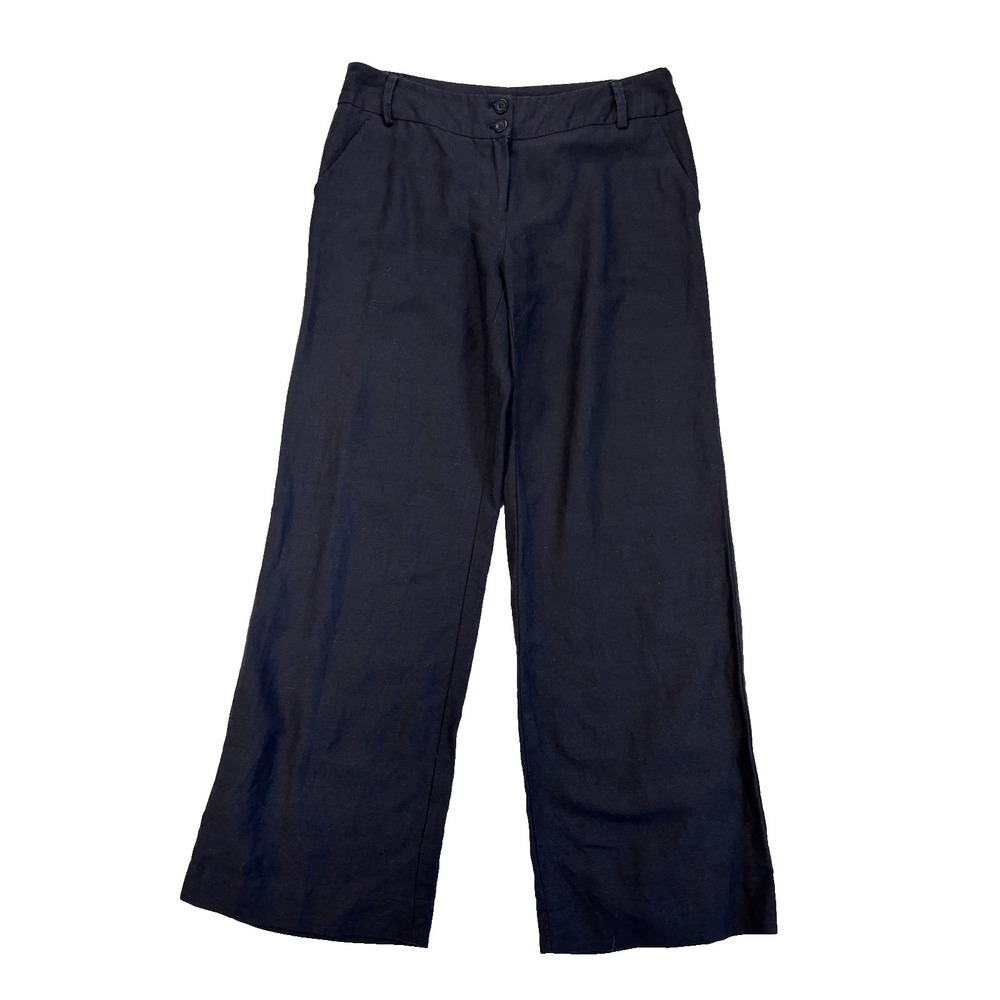 Counterparts Women's 4P Navy Blue Ramie Viscose Lightweight Wide Leg Dress Pants